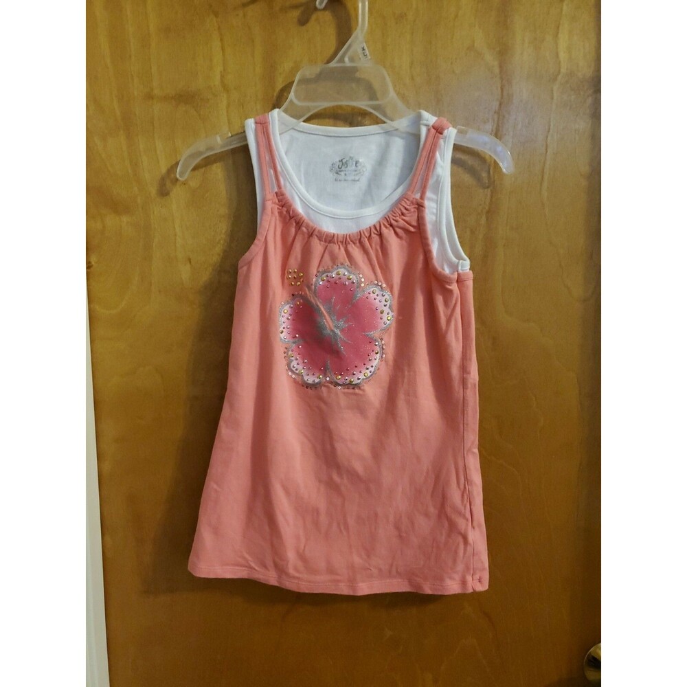 Girl's layered Justice M 12 sleeveless salmon pink flower summer shirt